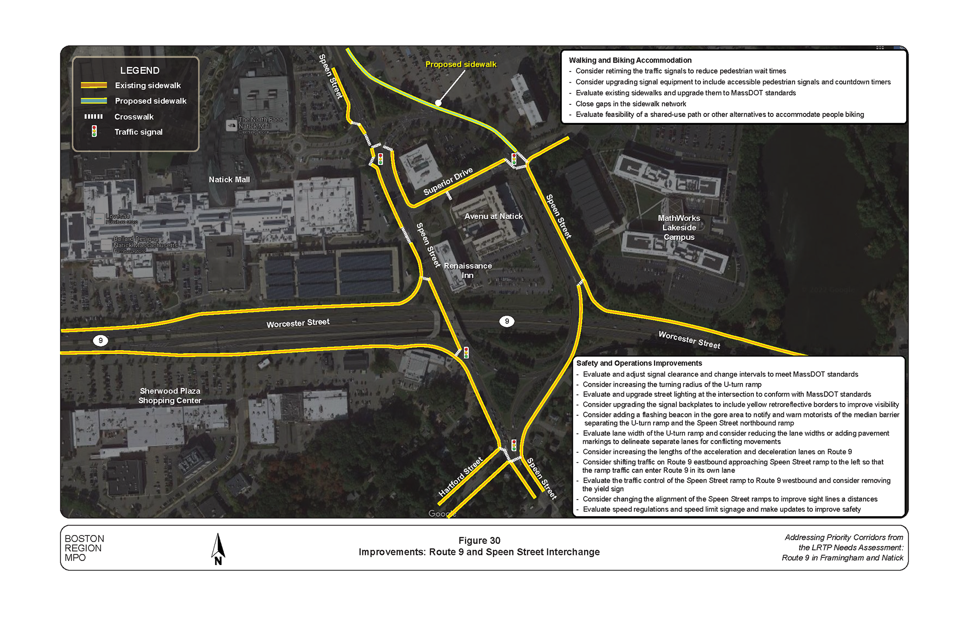 Figure 30 is an aerial photo showing the interchange of Route 9 and Speen Street and the improvements